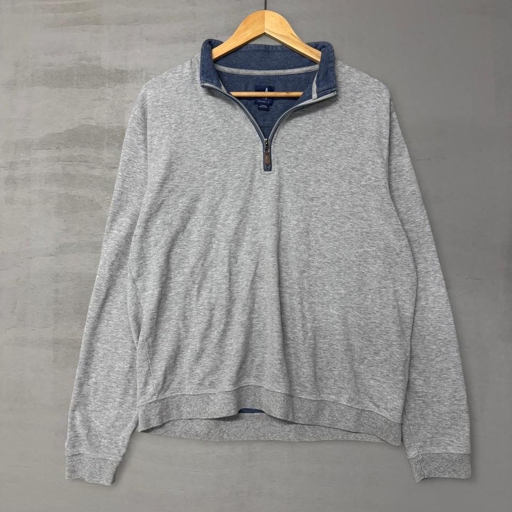 Johnnie-O Quarter Zip Pullover Gray Heathered Cotton Blend Large